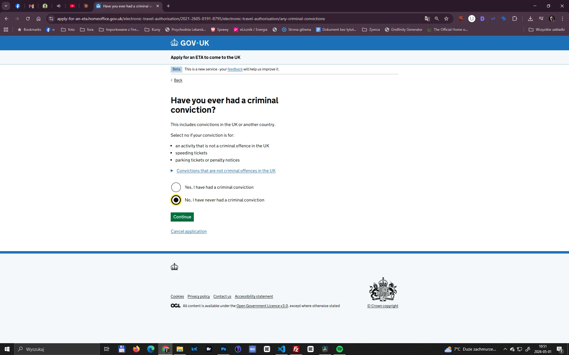 ETA Wielka Brytania – pytanie o karalność w formularzu GOV.UK
